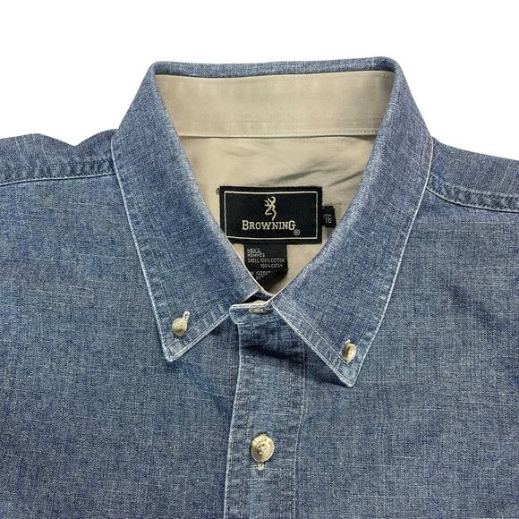 Browning Denim Shirt Men Size XL Heavy Hunting Jean Button Down Denim Cotton - Picture 2 of 10